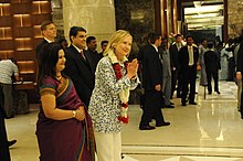 Secretary Clinton Is Greeted By Taj Coromandel Employees